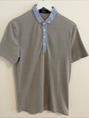 Topman Grey Polo with Light Blue Contrast Collar